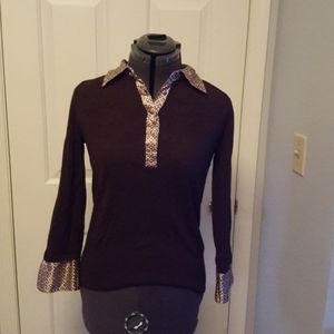 Brown Sweater with collar and sleeve trim